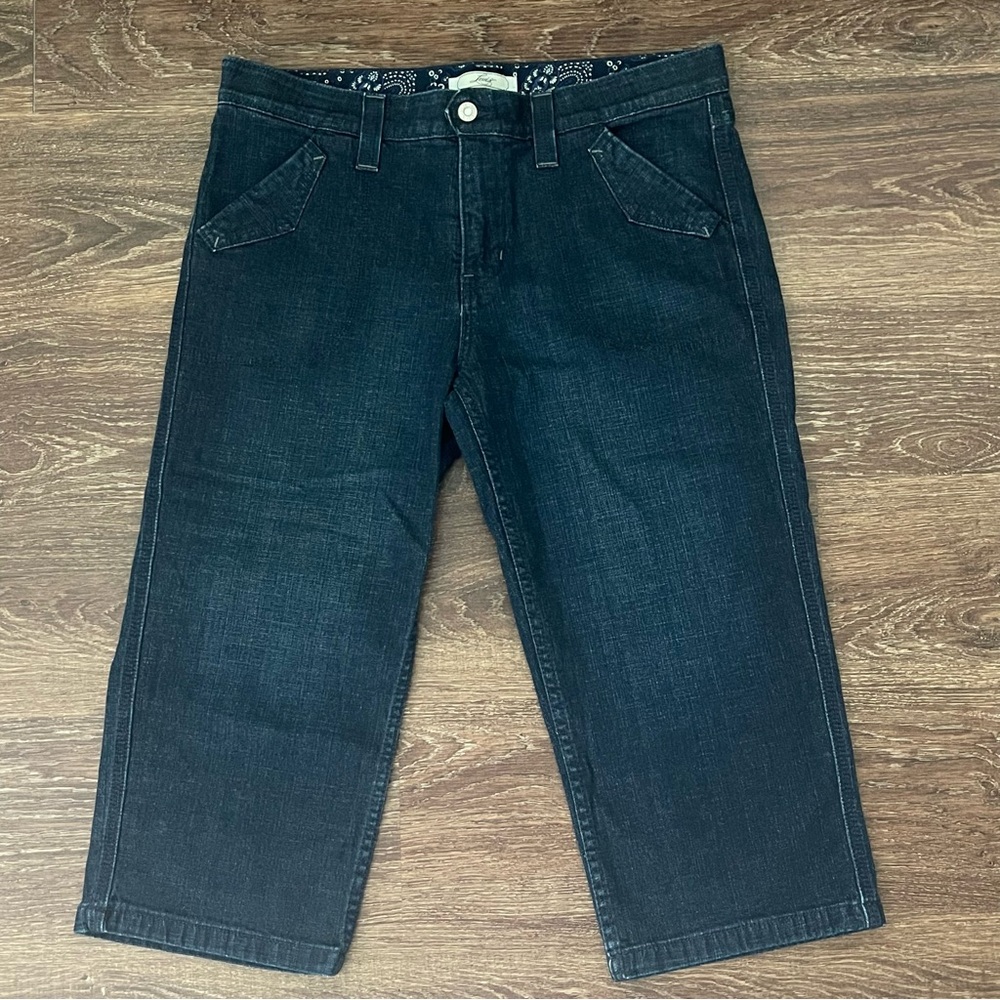 Levi's Red Tab Dark Blue Denim Wide Leg Cropped Capri Jeans Women’s Size 14 - Picture 2 of 12